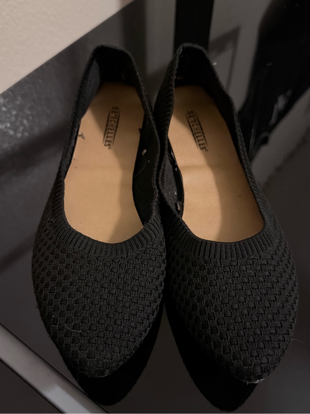 Seychelles Black Pointed Knit Ballet Flats